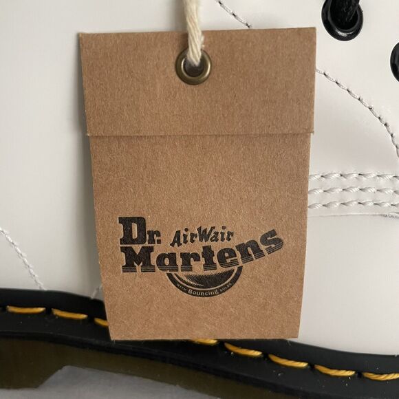 Dr. Martens 101 Yellow Stitch White Smooth Leather Ankle Boots Women’s 8 Men’s 7 - Picture 9 of 12